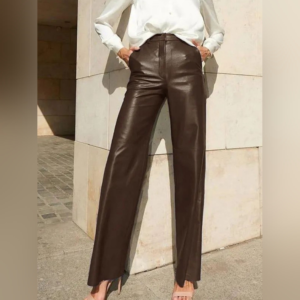 babaton x aritzia command leather vegan rich chocolate brown trouser pants